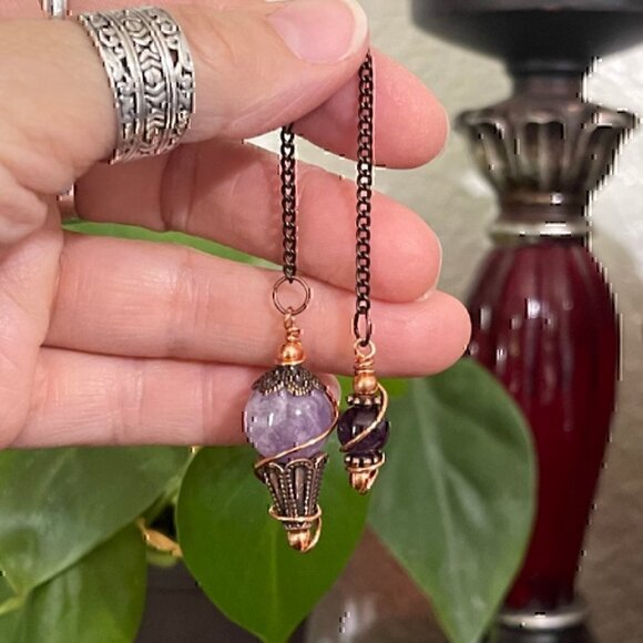 Handmade Mini Amethyst Copper Dowsing Pendulum 6 1/2 inch By True Healing Source - Picture 2 of 5